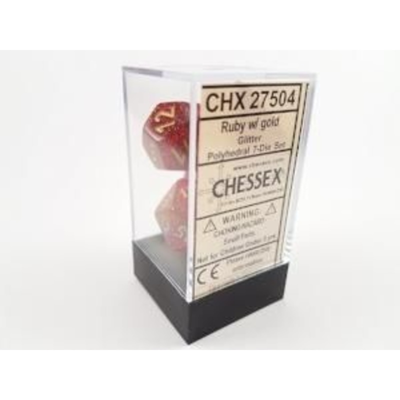 Chessex Dice - Glitter Ruby Red with Gold - Set of 7 - CHX 27504
