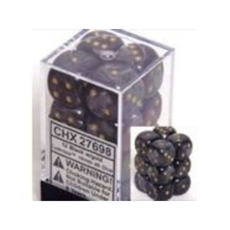 Chessex Dice - Lustrous Black with Gold - Set of 12 D6 - CHX 27698
