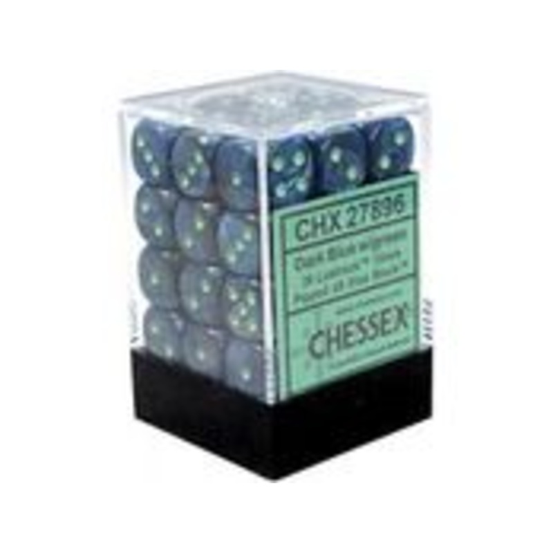 Chessex Dice - Lustrous Dark Blue with Green - Set of 36 D6 - CHX 27896