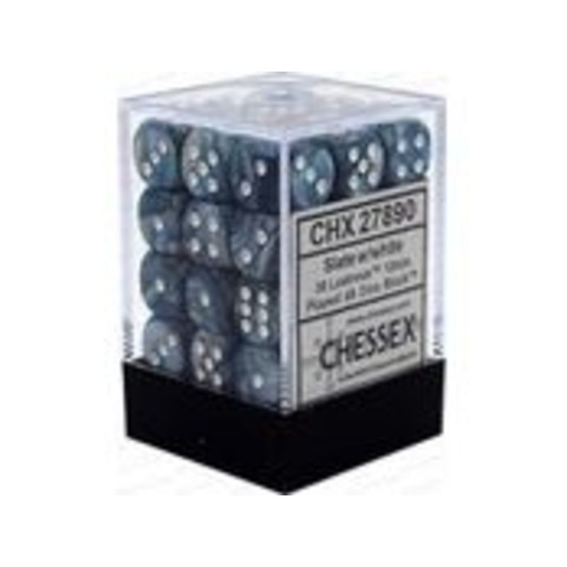 Chessex Dice - Lustrous Slate with White - Set of 36 D6 - CHX 27890