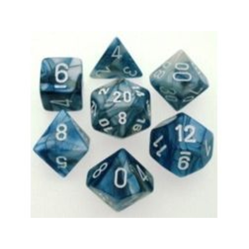 Chessex Dice - Lustrous Slate with White - Set of 7 - CHX 27490
