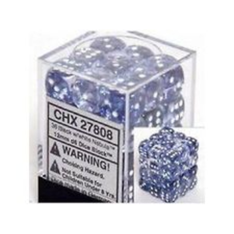 Chessex Dice - Nebula Black with White - Set of 36 D6 - CHX 27808