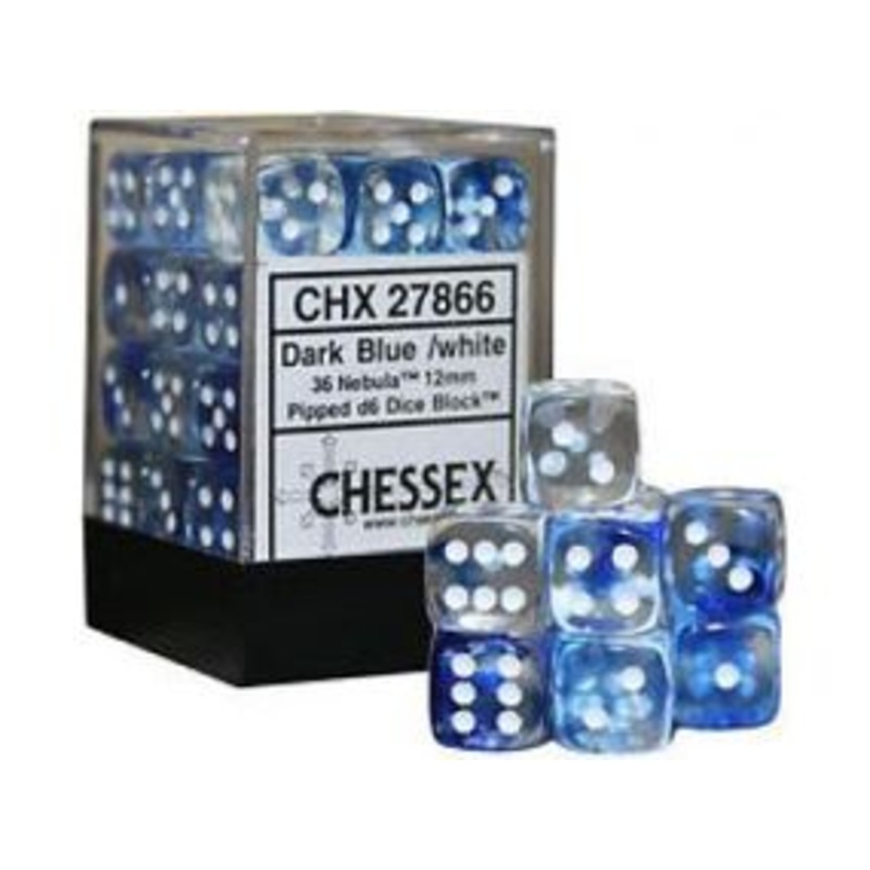 Chessex Dice - Nebula Dark Blue with White Set of 36 D6 - CHX 27866
