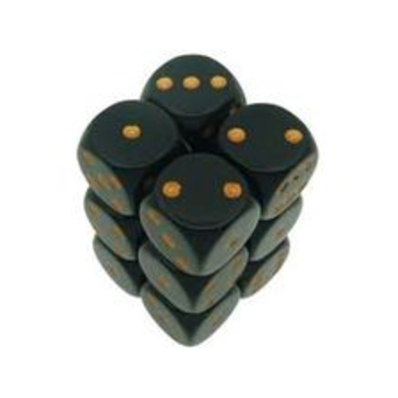 Chessex Dice - Opaque Black with Gold - Set of 12 D6 - CHX 25628