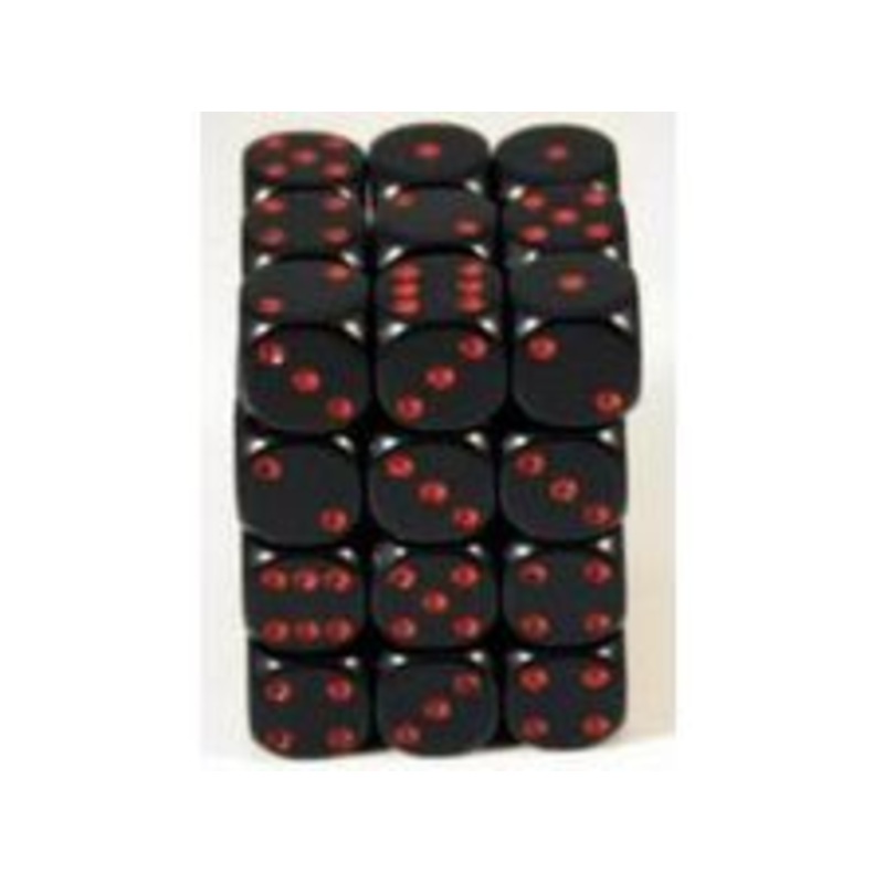 Chessex Dice - Opaque Black with Red Opaque - Set of 36 D6 - CHX 25818