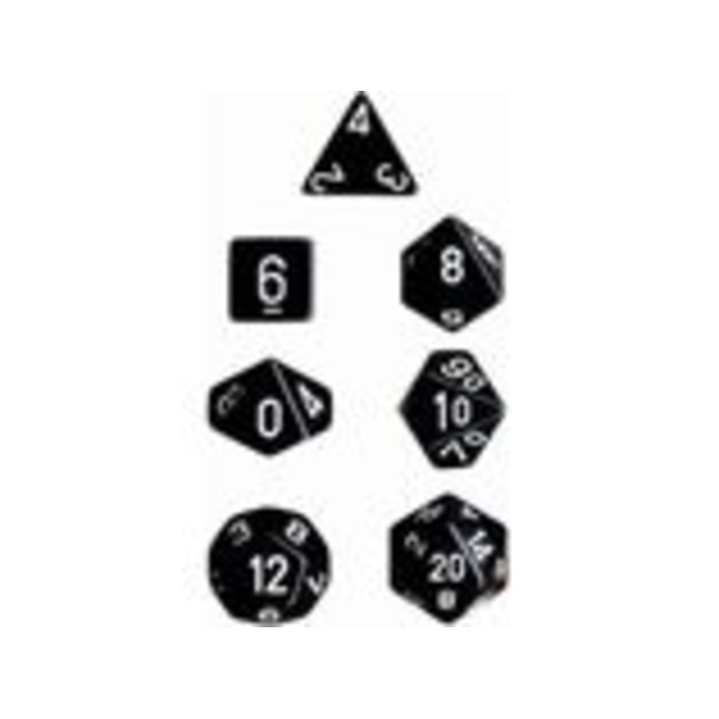 Chessex Dice - Opaque Black with White - Set of 7 - CHX 25408