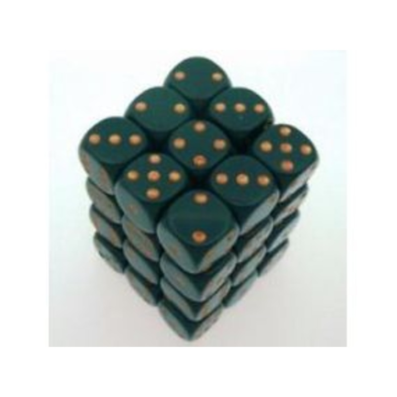 Chessex Dice - Opaque Dusty Green with Copper - Set of 36 D6 - CHX 25815