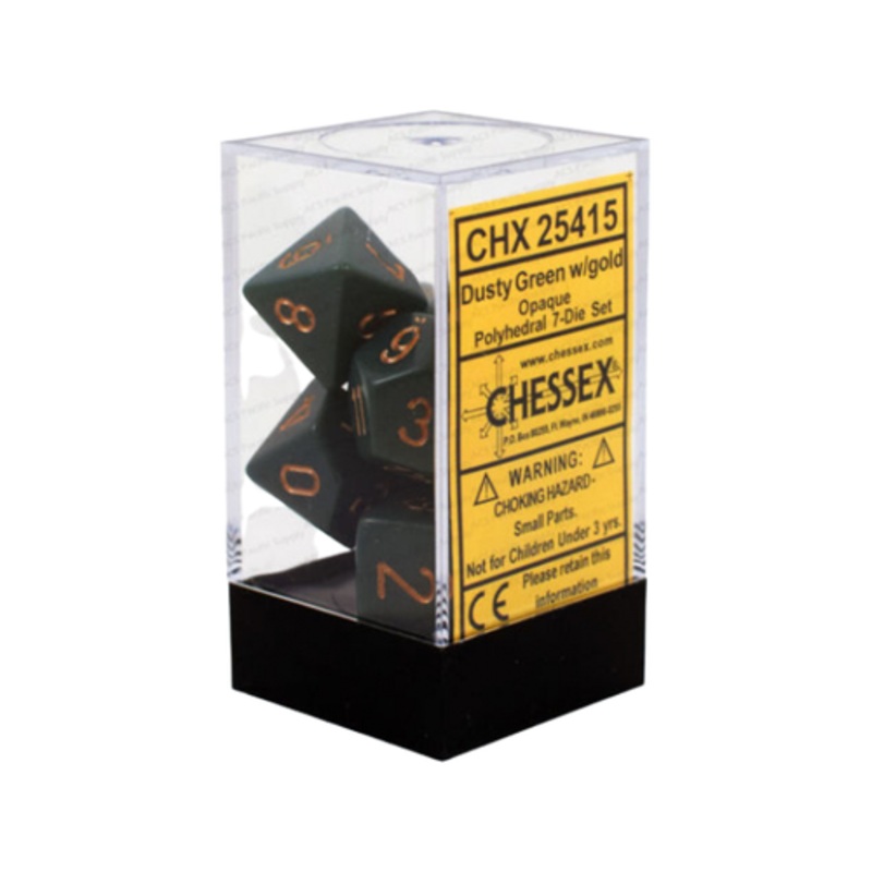 Chessex Dice - Opaque Dusty Green with Gold - Set of 7 - CHX 25415