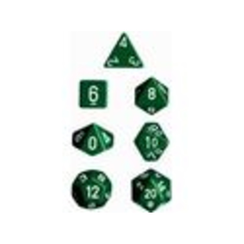 Chessex Dice - Opaque Green with White - Set of 7 - CHX 25405