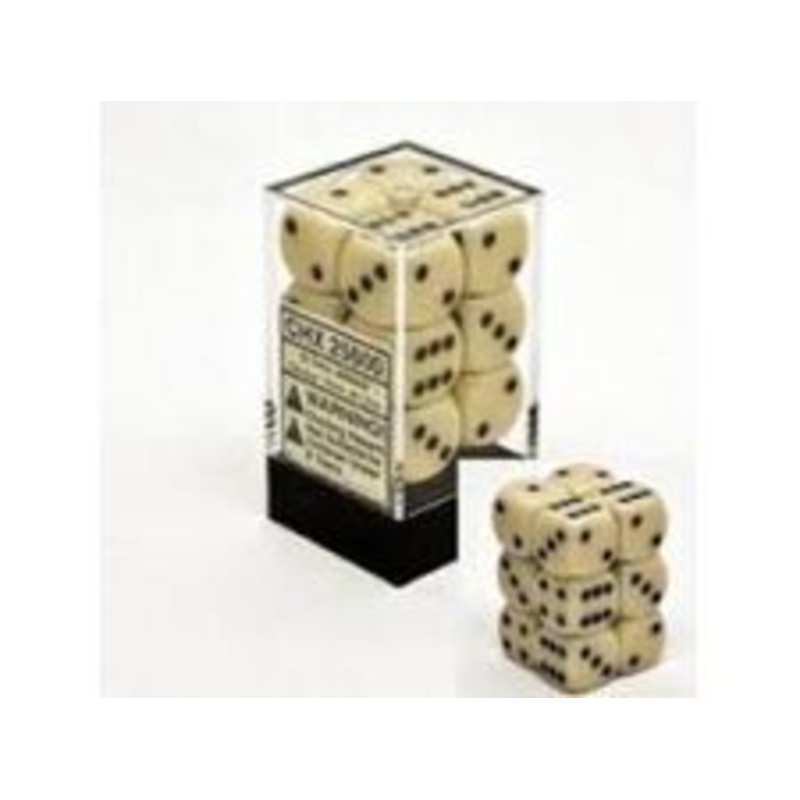 Chessex Dice - Opaque Ivory with Black - Set of 12 D6 - CHX 25600