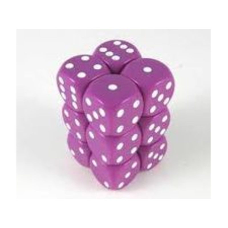 Chessex Dice - Opaque Light Purple with White - Set of 12 D6 - CHX 25627