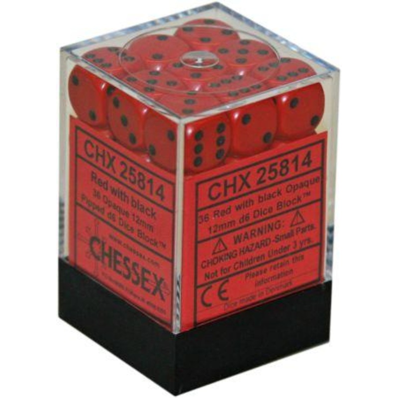 Chessex Dice - Opaque Red with Black - Set of 36 D6 - CHX 25814