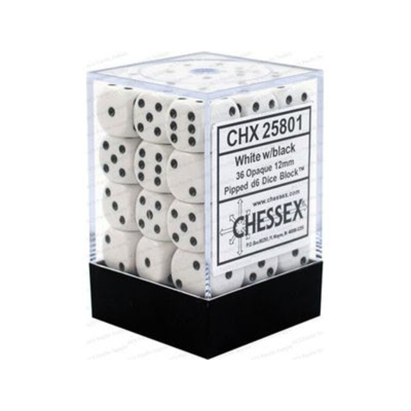 Chessex Dice - Opaque White with Black - Set of 36 D6 - CHX 25801