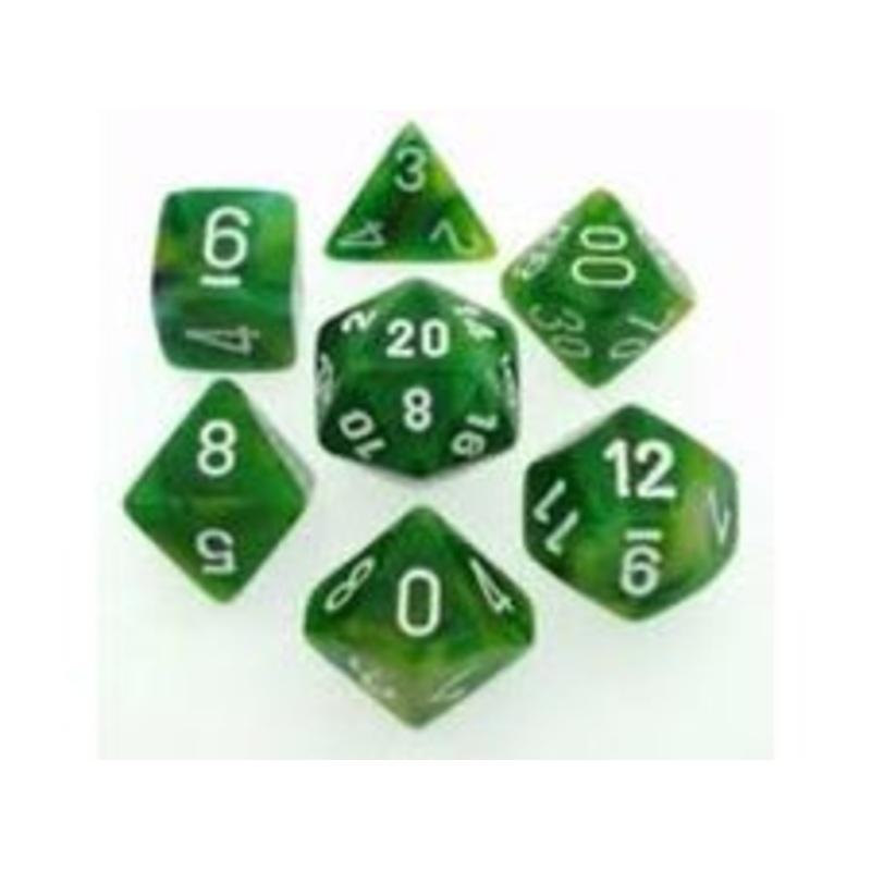 Chessex Dice - Phantom Green with White - Set of 7 - CHX 27485