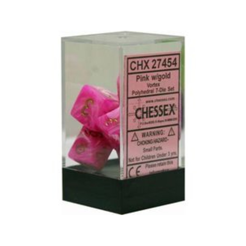 Chessex Dice - Vortex Pink with Gold - Set of 7 - CHX 27454