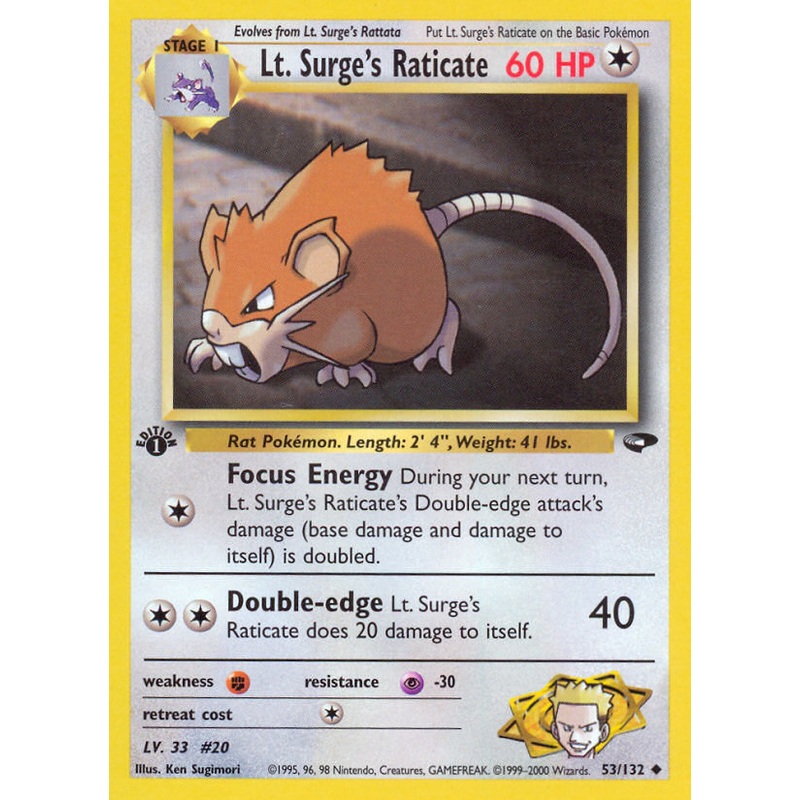 Lt. Surge's Raticate (53/132) [Gym Challenge 1st Edition]