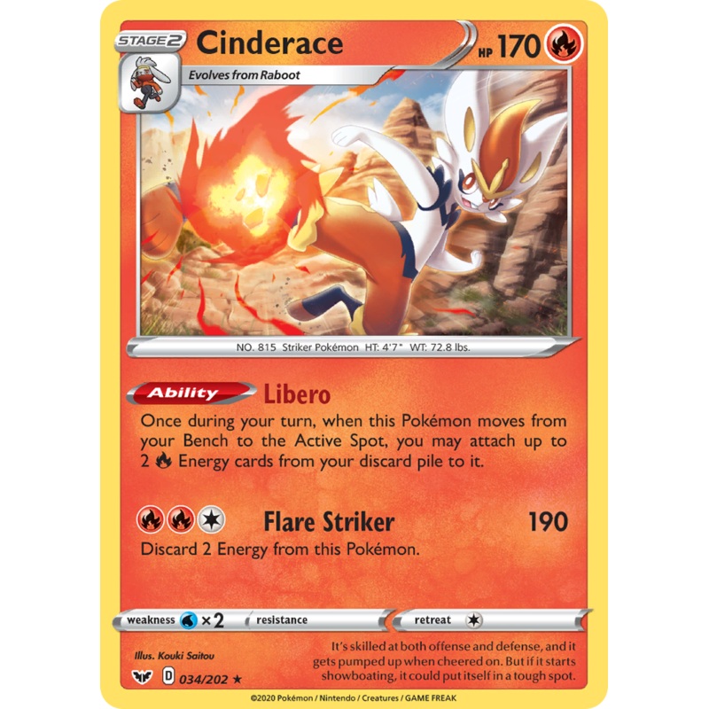 Cinderace (034/202) (Theme Deck Exclusive) [Sword & Shield: Base Set]