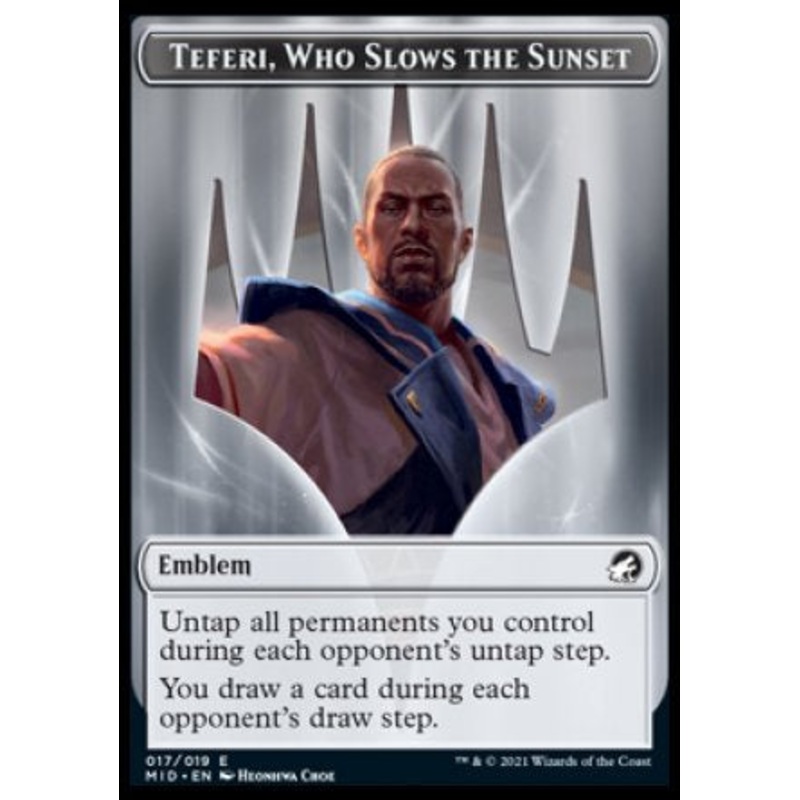 Teferi, Who Slows the Sunset Emblem [Innistrad: Midnight Hunt Tokens]