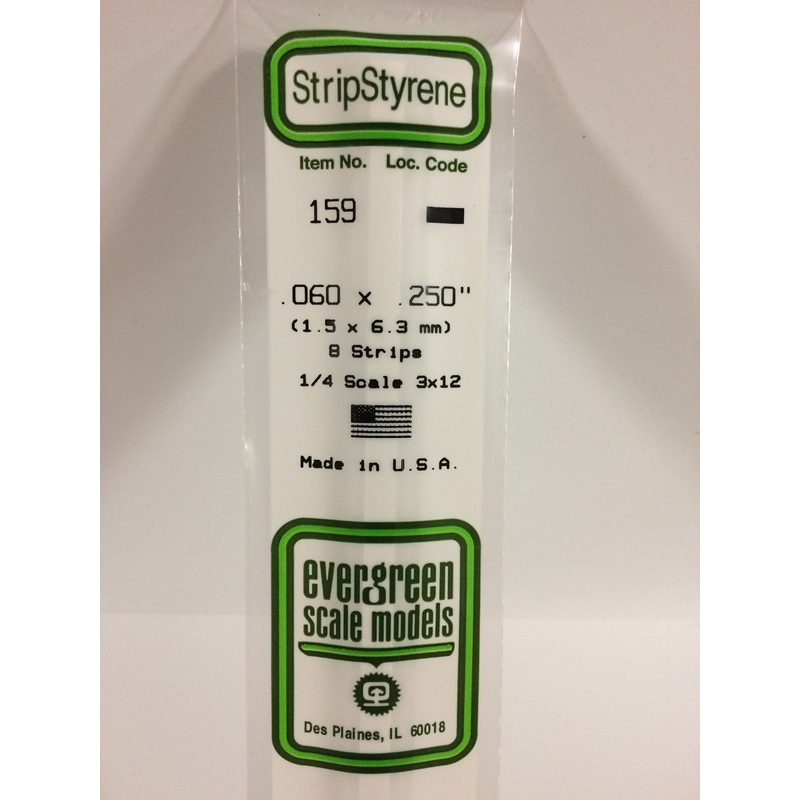 EVERGREEN 159  .060" X .250" OPAQUE WHITE POLYSTYRENE STRIP