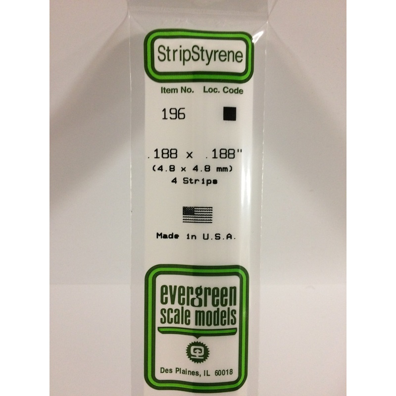EVERGREEN 196  .188" X .188" OPAQUE WHITE POLYSTYRENE STRIP