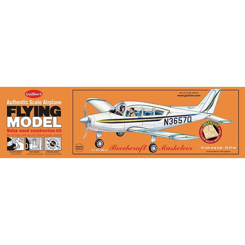 GUILLOWS 308LC Beechcraft Musketeer Laser Cut Kit 20"