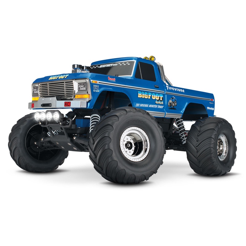 TRAXXAS 36034-61 BIGFOOT No. 1 1/10 scale 2WD waterproof monster truck. RTR, with TQ 2.4GHz radio system, 8.4V NiMH 3000 mAh battery, 4-amp DC Peak Detecting Fast Charger, LED lighting, painted body.