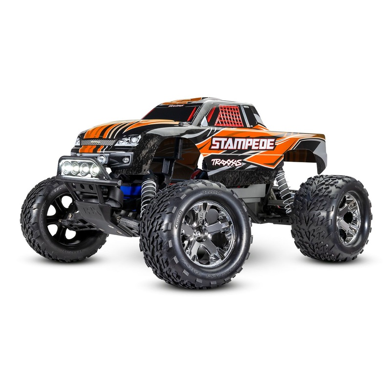 TRAXXAS 36054-61 Stampede 1/10 monster truck RTR, with TQ 2.4GHz radio, XL-5 ESC, 8.4V NiMH 3000 mAh Power Cell battery, 4-amp DC Fast Charger, LED lighting, and ProGraphix painted body.
