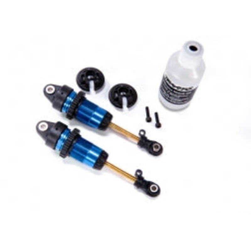TRAXXAS 7461 Shocks, GTR long blue-anodized, PTFE-coated bodies with TiN shafts fully assembled, without springs (2)