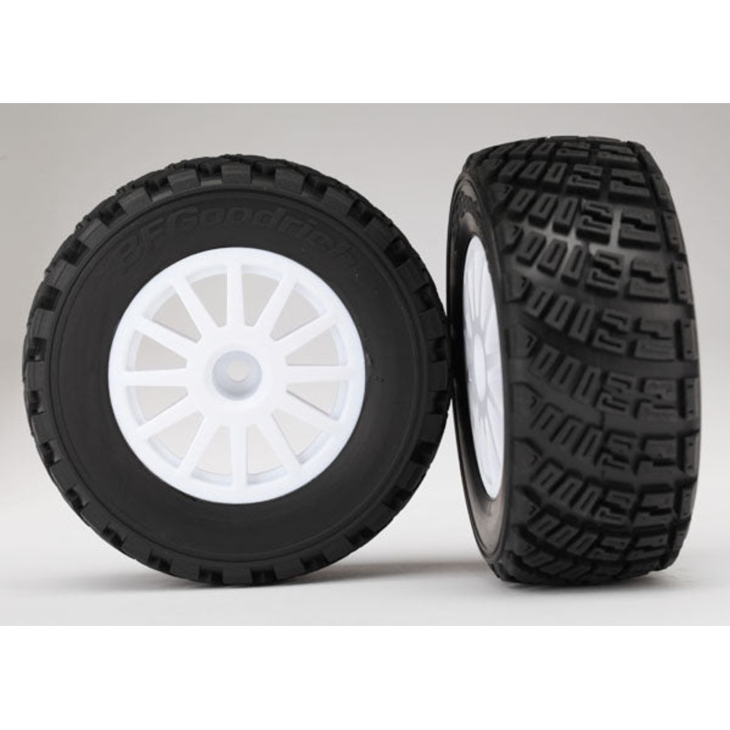 TRAXXAS 7473R  Tires & wheels, assembled, glued (white wheels, gravel pattern, S1 compound tires, foam inserts) (2)