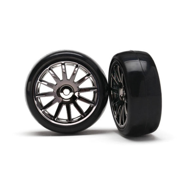 TRAXXAS 7573A Tires & Wheels Assembled 12-Spoke Black Chrome Slick