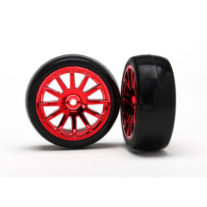 TRAXXAS LA TRAX 7573X Tires & Wheels Assembled 12-Spoke Red Chrome Slick