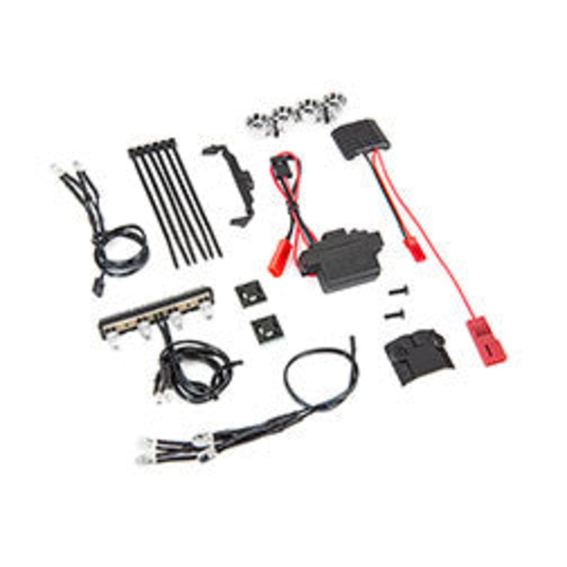 TRAXXAS 7285A LED light kit, 1/16th Summit power supply, chrome lightbar, roof light harness 4 clear, 2 red chassis harness 4 clear, 2 red wire ties, mounts