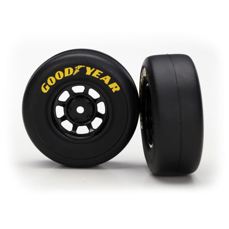 TRAXXAS 7378 Tires & wheels, assembled, glued (8-spoke wheels, black, 1.9 Goodyear tires) (2)