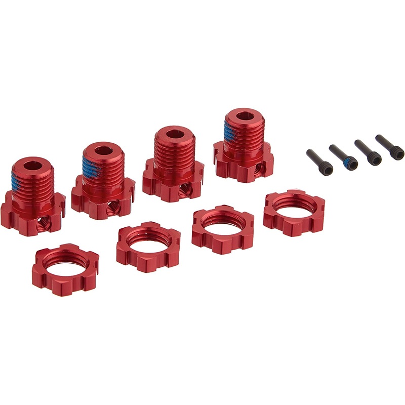 TRAXXAS 5353R Wheel hubs, splined, 17mm red-anodized ( 4 )/ wheel nuts, splined, 17mm red-anodized ( 4 )/ screw pins, 4x13mm with threadlock ( 4 )