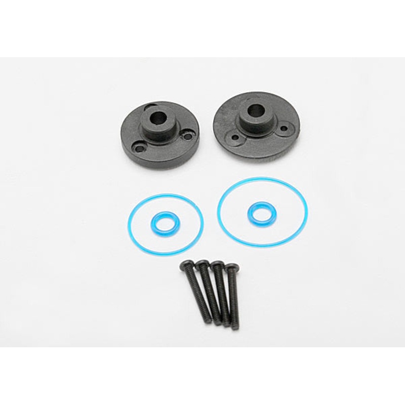 TRAXXAS 7080 Cover plates, differential (front or rear)/ gaskets (2)/ o-rings (2)/ 2x14mm BCS (4)