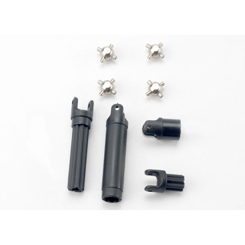 TRAXXAS 7056 Half shafts, center front (1), center rear (1) (internal splined half shafts (2)/external splined half shaft) (2))/ metal u-joints (4)