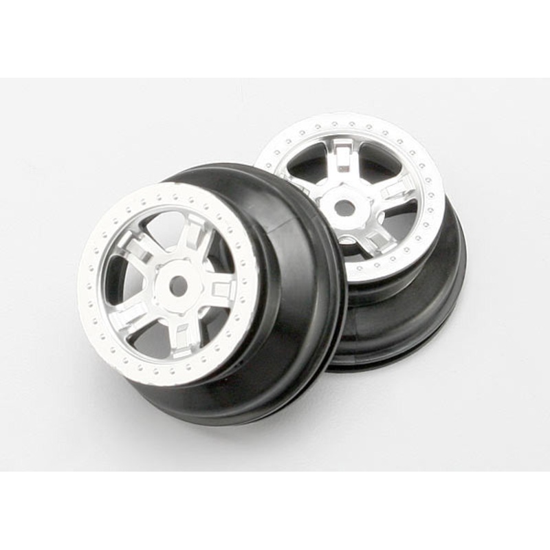TRAXXAS 7072 Wheels, SCT satin chrome, beadlock style, dual profile (1.8'' inner, 1.4'' outer) (2)