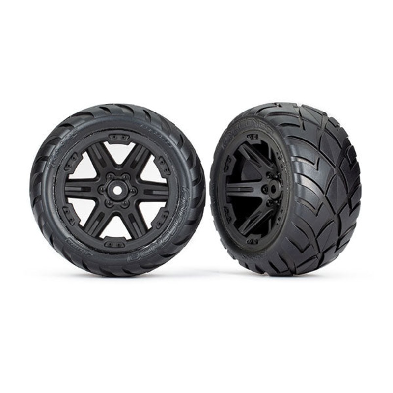 TRAXXAS 6768 Tires & wheels, assembled, glued (2.8') (RXT black wheels, Anaconda tires, foam inserts) (2WD electric rear) (2) (TSM rated)