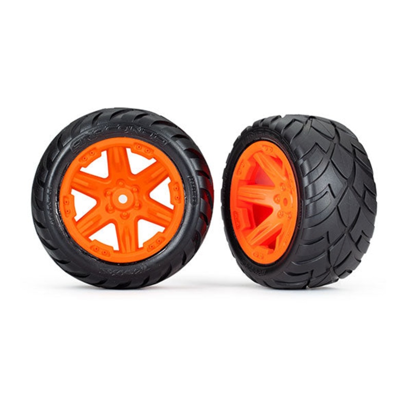 TRAXXAS 6768A Tires & wheels, assembled, glued 2.8" RXT orange wheels, Anaconda tires