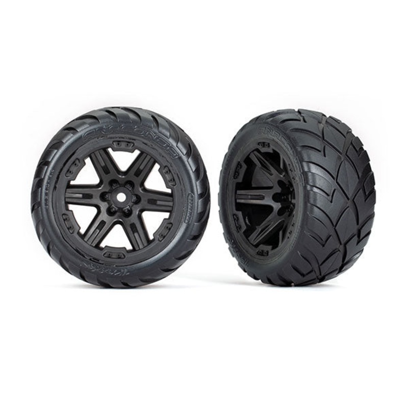 TRAXXAS 6775 Tires & wheels, assembled, glued 2.8" RXT black wheels, Anaconda tires