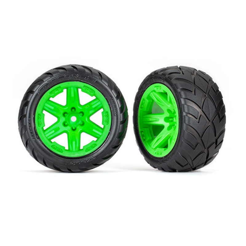 TRAXXAS 6775G Tires & wheels, assembled, glued 2.8" RXT green wheels, Anaconda tires