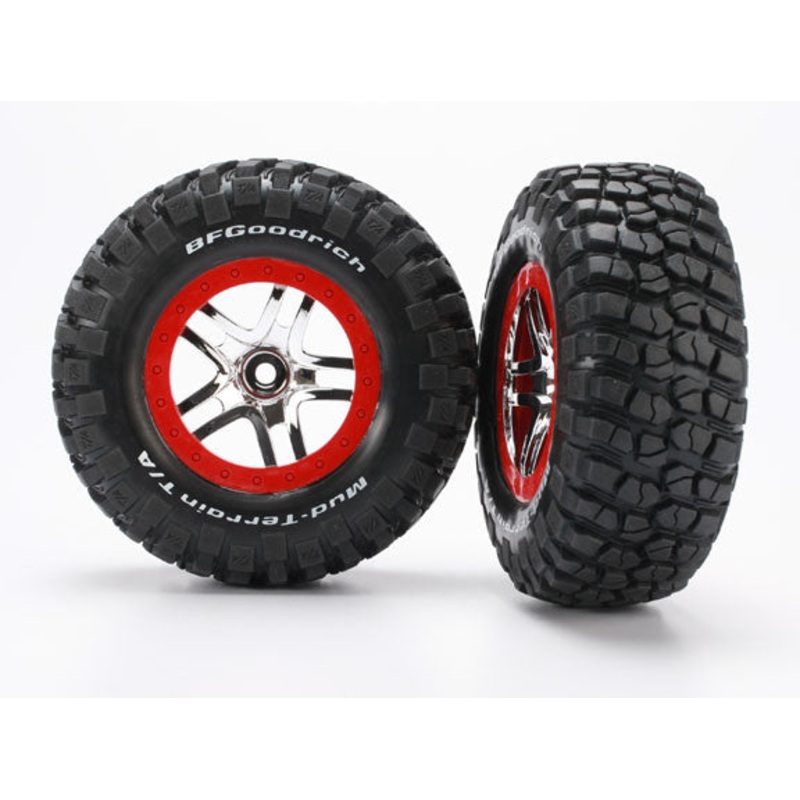 TRAXXAS 6873R Tire/Wheel Assembly Glued Chrome Red Slash 4x4