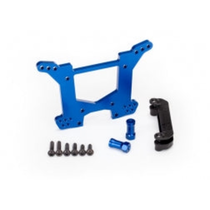 TRAXXAS 6738X Shock tower, rear, 7075-T6 aluminum blue-anodized (1) / body mount bracket (1)