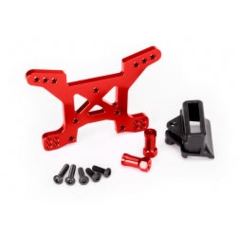 TRAXXAS 6739R Shock tower, front, 7075-T6 aluminum (red-anodized) (1)/ body mount bracket (1)