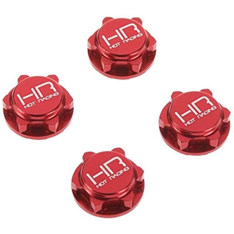 HOT RACING HRANRO10N02 17mm Serrated Dirt Shield Closed Wheel Nuts (Red) (4)
