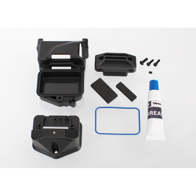TRAXXAS 6424 Box, receiver (sealed) (servo mount)/ foam (2)/ BCS 3x10mm/ CS 2.5x8mm (2)/ GS 3x4mm/ silicone grease
