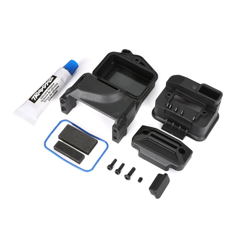 TRAXXAS 6424X Box, receiver (sealed) (servo mount)/ foam (2)/ access plug/ 3x10mm BCS (1)/ 2.5x8mm CS (2)/ 3x4mm GS/ silicone grease