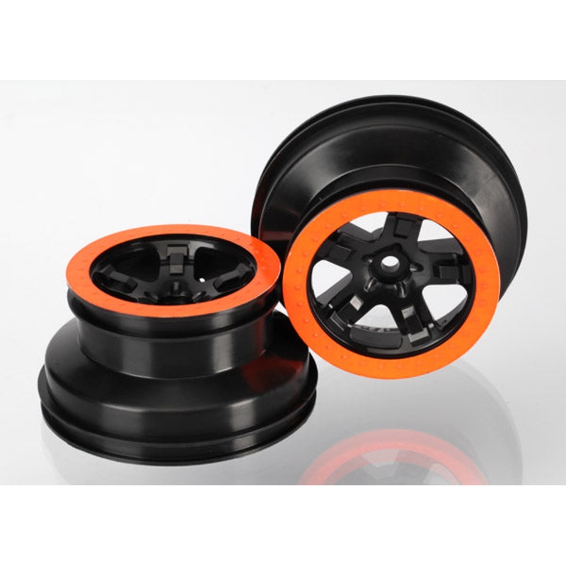 TRAXXAS 5870X Wheels, SCT black, orange beadlock style, dual profile (2.2" outer, 3.0" inner) (2WD front) (2)