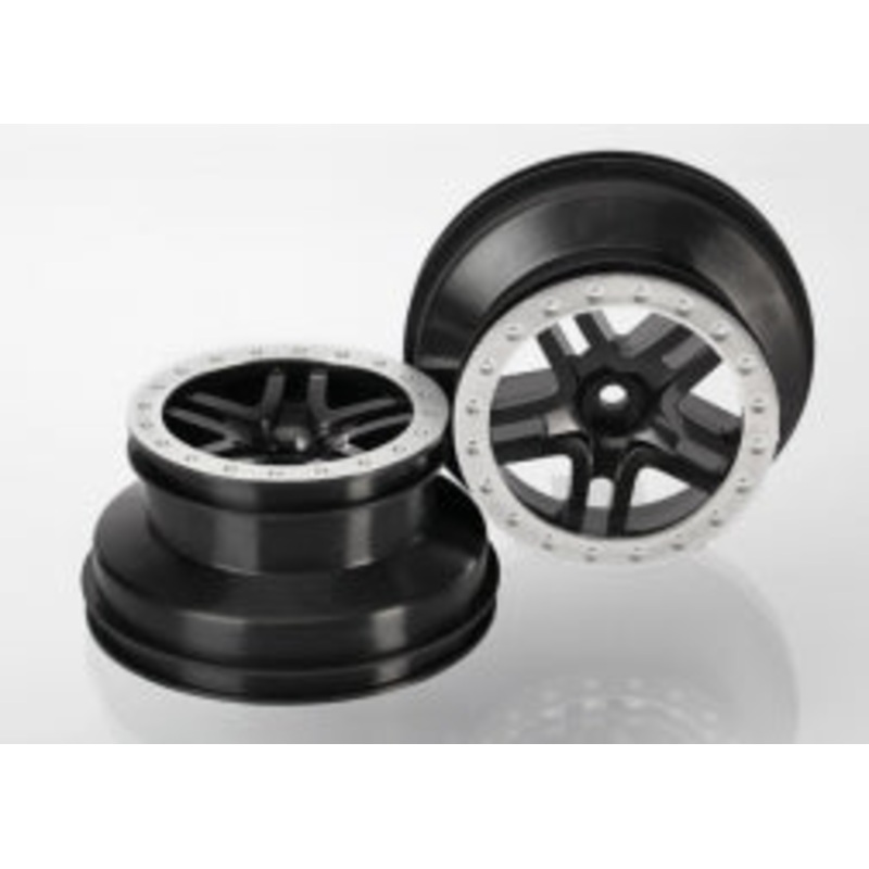 TRAXXAS 5886 Wheels, SCT Split-Spoke, black, satin chrome beadlock style, dual profile 2.2" outer, 3.0" inner 2WD front (2)