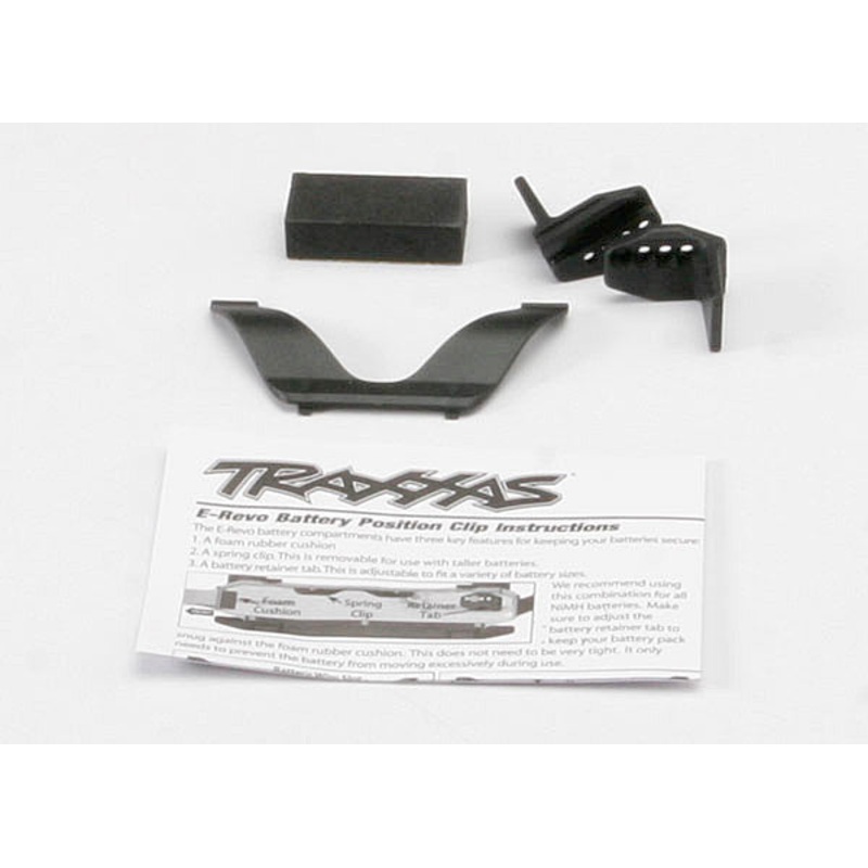 TRAXXAS 5629 Retainer clip, battery (1)/ front clip (1) /rear clip (1)/ foam spacer (1) (for one battery compartment)
